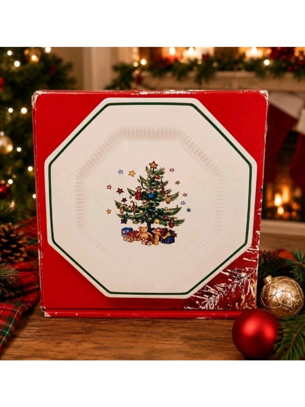 Nikko Christmastime Christmas Tree Octagon Salad Dessert Plates Set Of 4